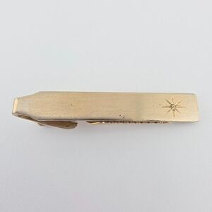 Vtg PIONEER Tie Bar Clip Etched Starburst Accent Brushed Satin Finish Gold Tone